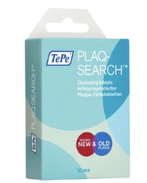 A pack of ten TePe PlaqSearch disclosing tablets, which stain new and old plaque in two different colours